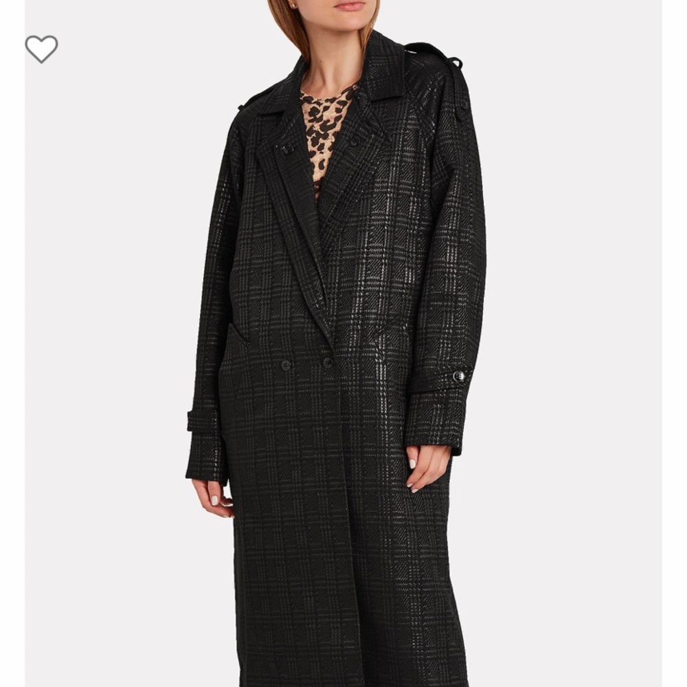 RtA MENS INSPIRED METALLIC COATED PLAID TRENCH COAT IN BLACK MULTI SIZE SMALL